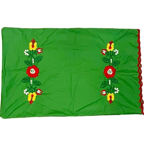 Vintage Embroidered Floral Green Pillow Case - Picture 1 of 3